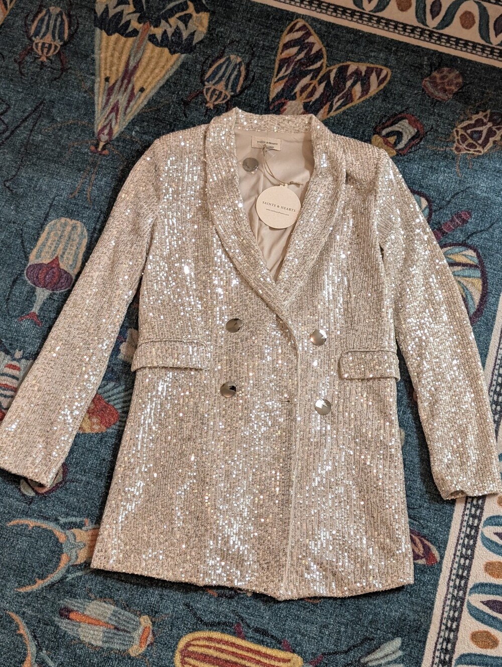 Saints & Hearts Gold Sequin Double Breasted Blazer Size M | NWT - Picture 4 of 8